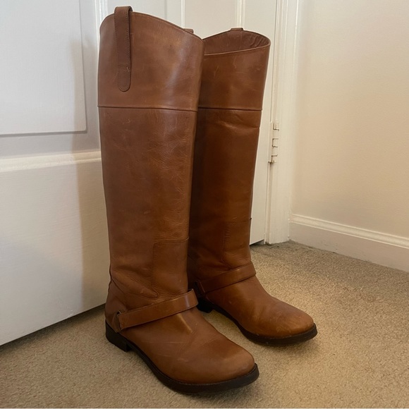 MLE chestnut brown tall distressed leather riding boots - Picture 3 of 15